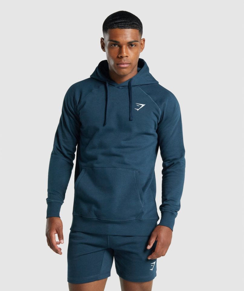 Men\'s Gymshark Crest Hoodie Navy | CA 50AD31